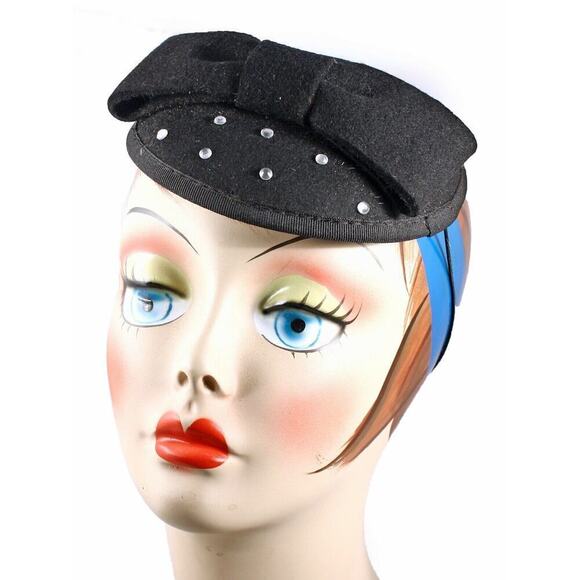 Black Pillbox Fascinator Tilt Hat Retro Style for Party Wedding Church - Hey Viv - Picture 1 of 5